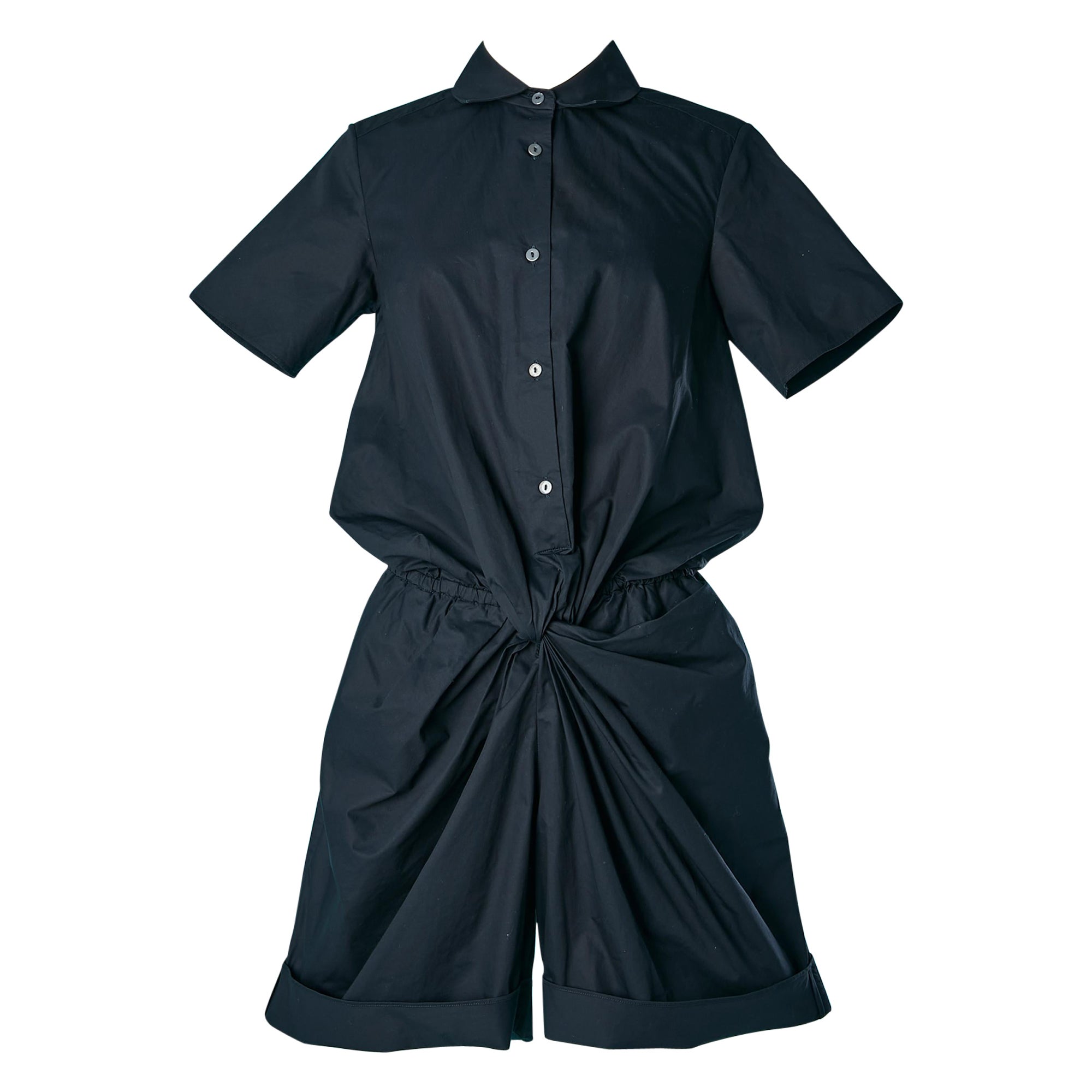Navy cotton short-jumpsuit twisted and draped Carven by Guillaume Henry  For Sale