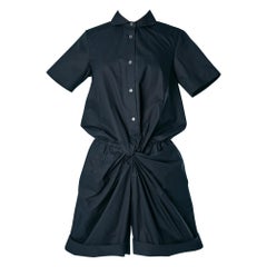 Vintage Navy cotton short-jumpsuit twisted and draped Carven by Guillaume Henry 