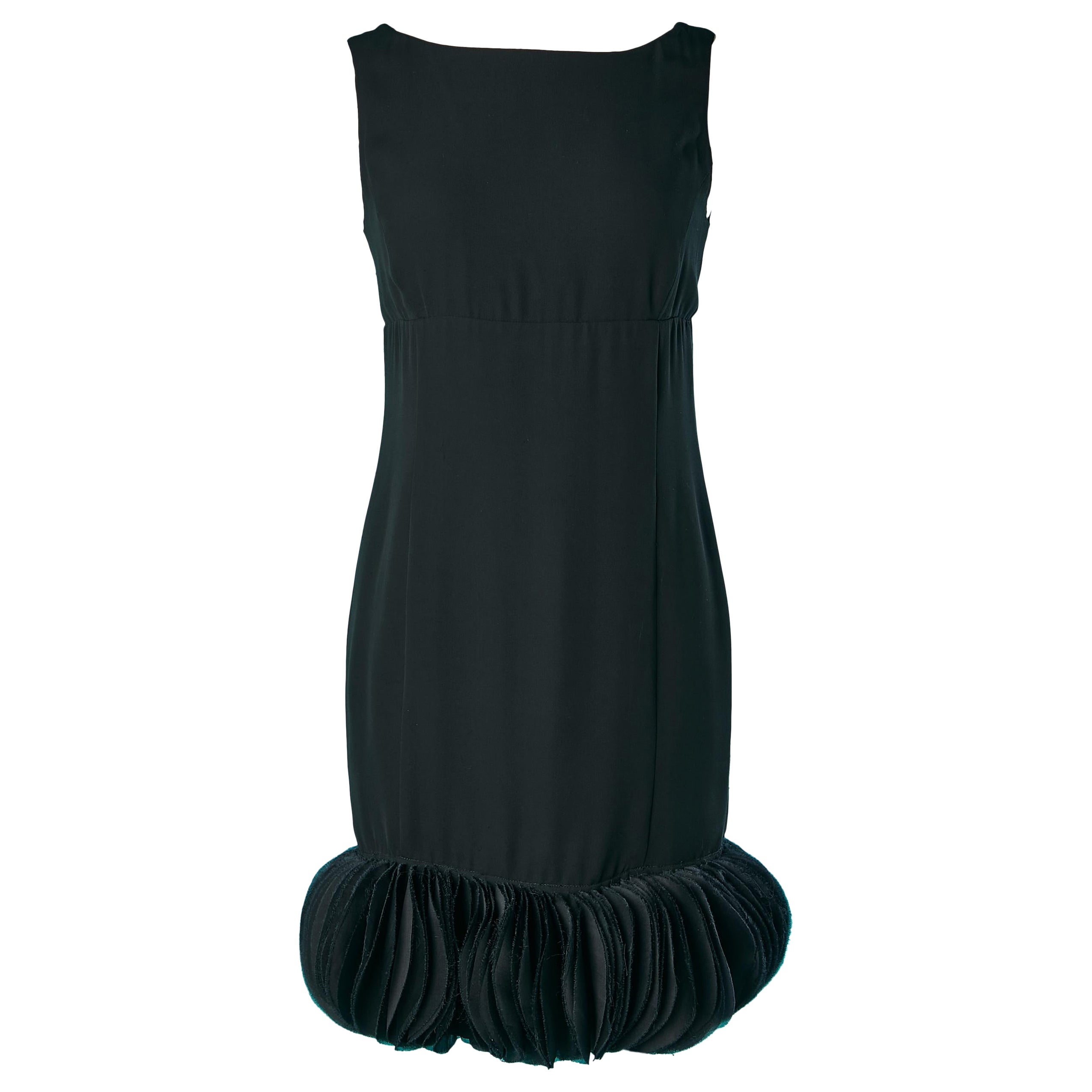 Black silk sleeveless cocktail dress with organza petals edge Armani Collezioni For Sale