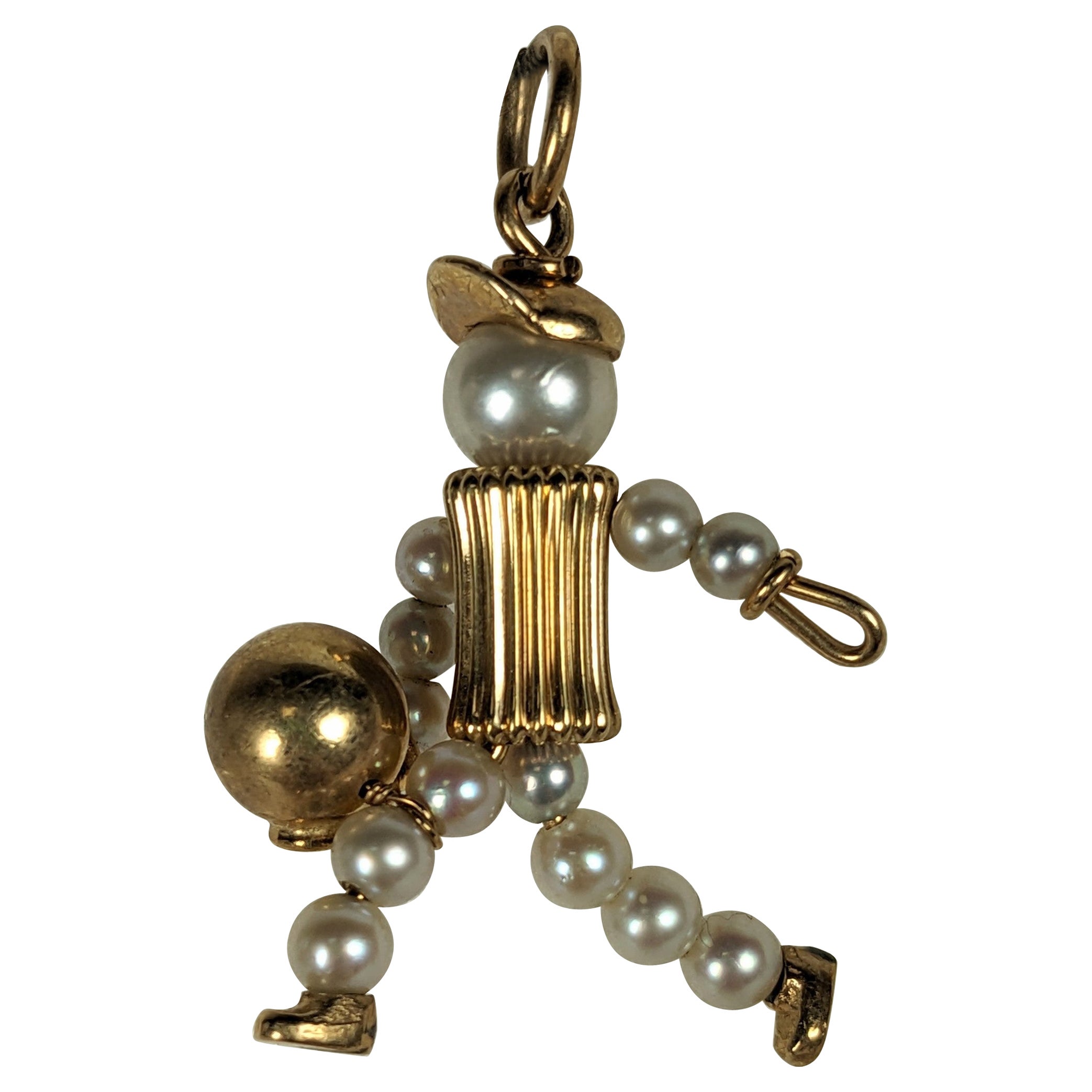 Mid Century Gold and Pearl Bowler Charm