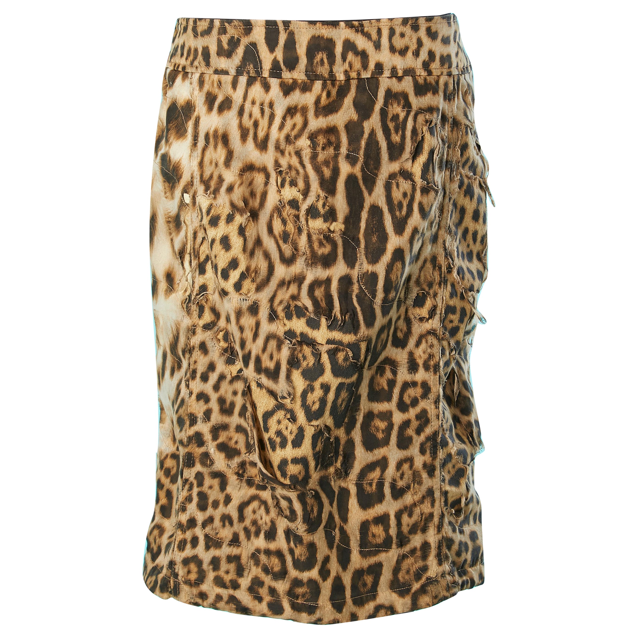 Leopard printed skirt with ripped- off silk chiffon over-lays Roberto Cavalli 