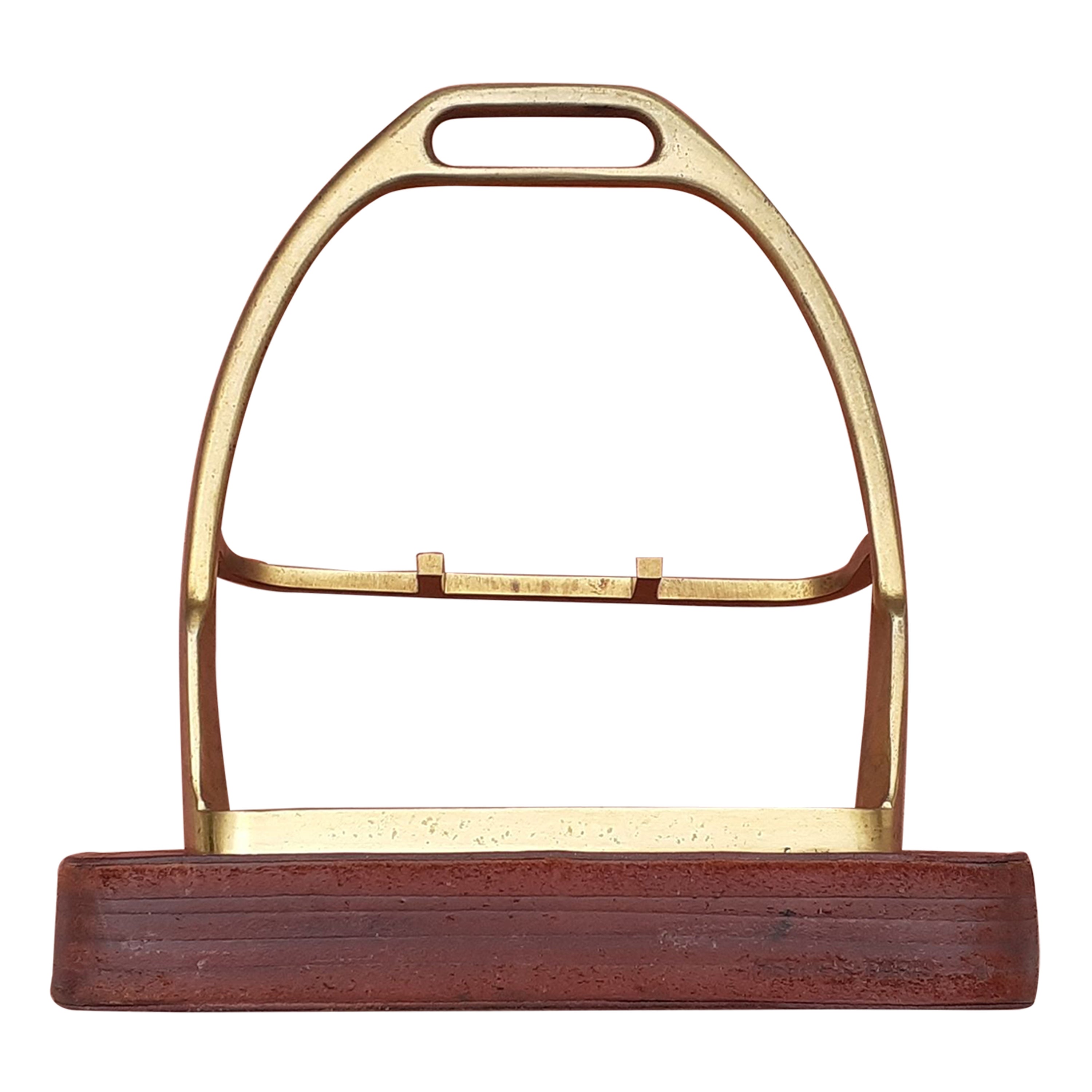 Exceptional Hermès Pipe Holder Stirrup Shaped in Brass and Leather Texas For Sale