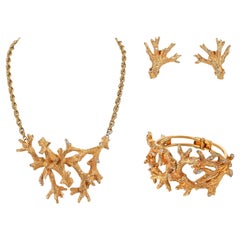 HATTIE CARNEGIE c.1960's Gold Crystal Branch Earrings Necklace Bracelet Parure