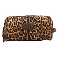 Dolce & Gabbana Brown Leopard Print Fabric and Leather Cosmetic Pouch