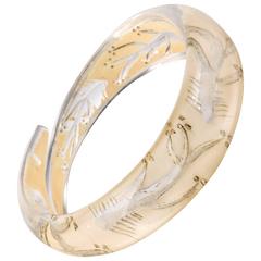 c.1930s-1940s Clear Plastic Lucite Reversed Handcarved Fish Bone Bangle Bracelet 2