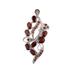 Antique 925 Sterling Silver Garnet Gemstone Flower Brooch Pin Unisex Gifts