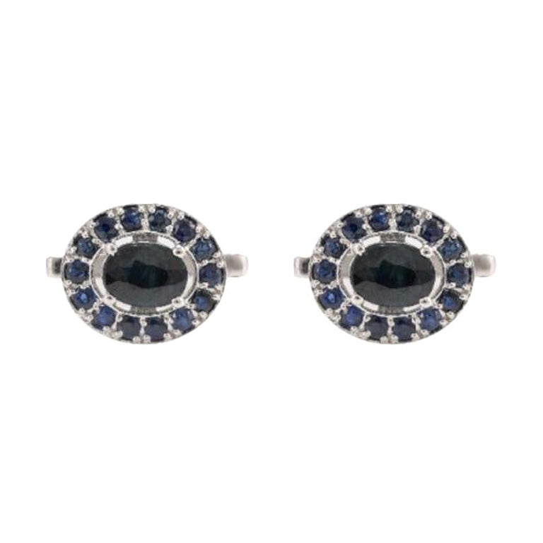 Classic Blue Sapphire Men Cufflinks Christmas Gift in 925 Sterling Silver