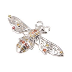 .925 Sterling Silver Bee Brooch Pin Studded with Multi Gemstone