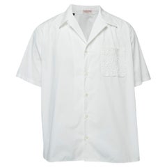 Valentino White Logo Print Cotton Half Sleeve Oversized Shirt M