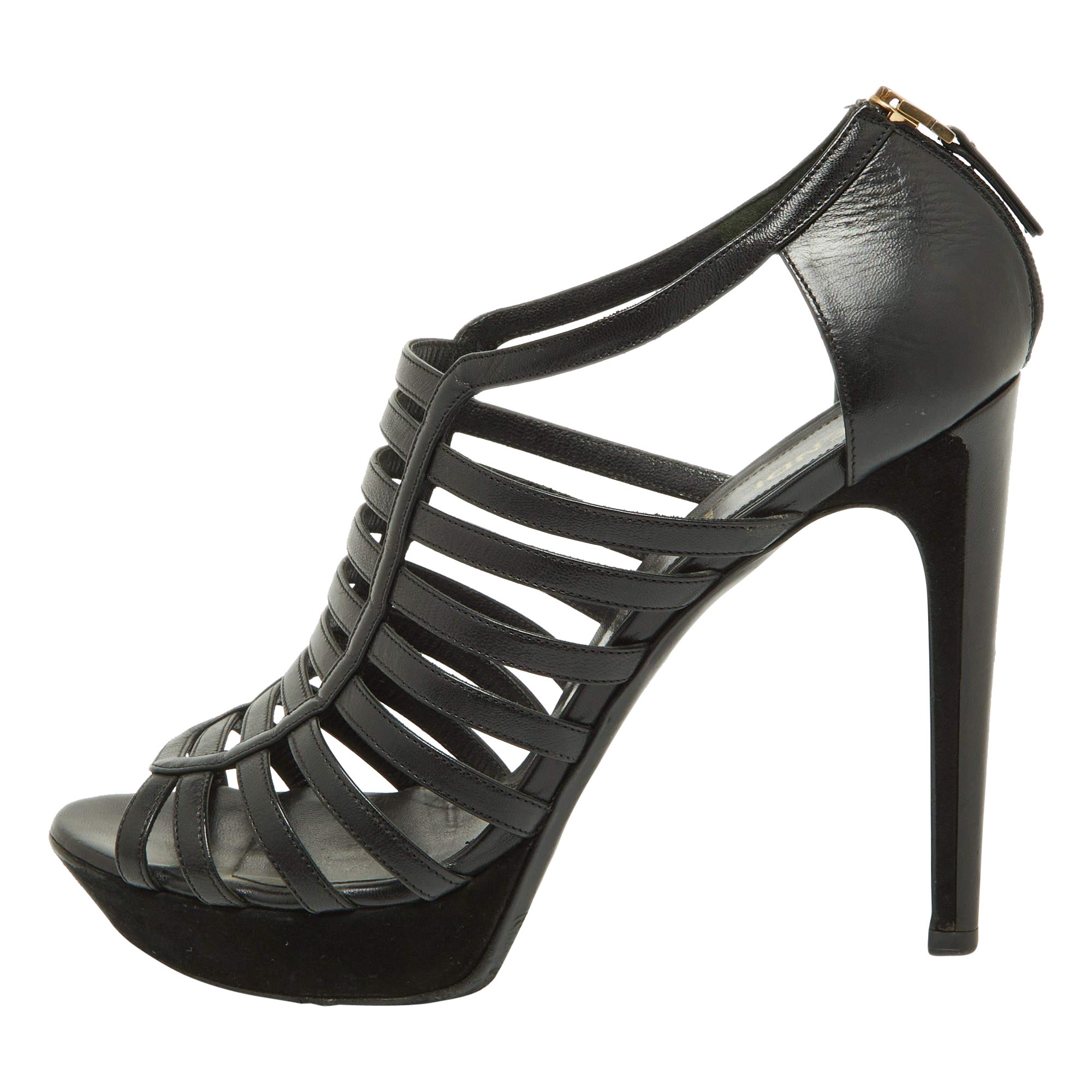 Fendi Black Leather Strappy Platform Sandals Size 39.5 For Sale