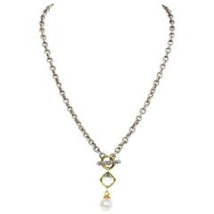 David Yurman 18k and Sterling Necklace with Pearl Charm