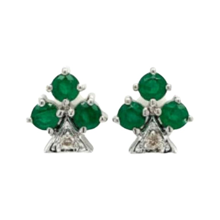 Genuine Emerald Diamond Clubs Sign Stud Earrings 925 Sterling Silver