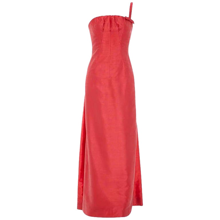 1960s Frank Usher Coral Asymmetrical Evening Dress With Train For Sale