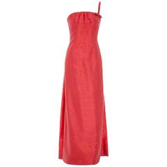 Retro 1960s Frank Usher Coral Asymmetrical Evening Dress With Train