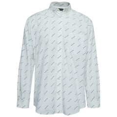 Balenciaga White All-Over Logo Printed Cotton Button Down Shirt M