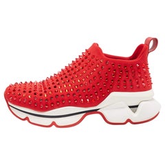 Christian Louboutin Red Neoprene Spike Sock Sneakers Size 38.5