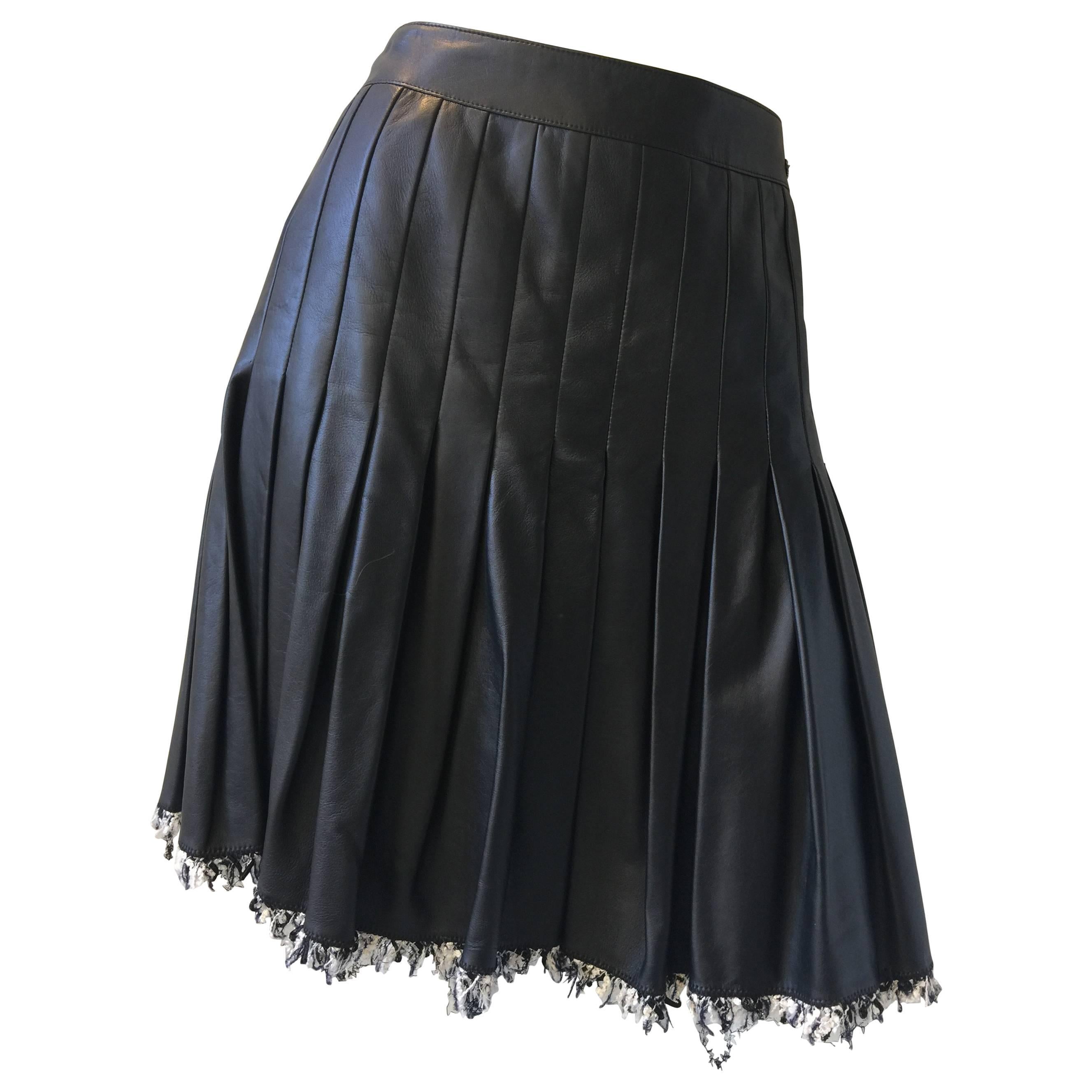 Chanel 05A Pleated Leather Skirt