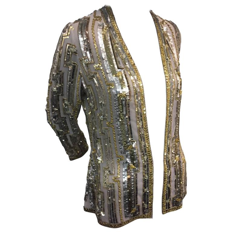 1970s Giorgio of Beverly Hills Silk Evening Jacket with Silver and Gold ...