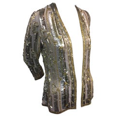 1970s Giorgio of Beverly Hills Silk Evening Jacket with Silver and Gold Sequins
