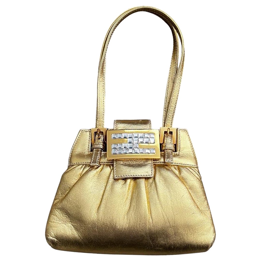 Fendi Goldene Vintage-Handtasche mit Strasssteinen 
