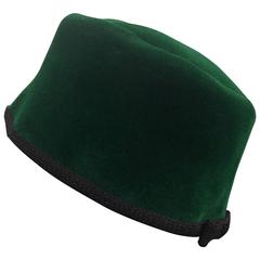 1960s Christian Dior Evergreen Velvet Felt Fez Style Hat W/ Knit Back Bow