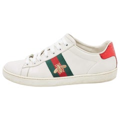 Gucci White Leather Web Ace Low Top Sneakers Size 38