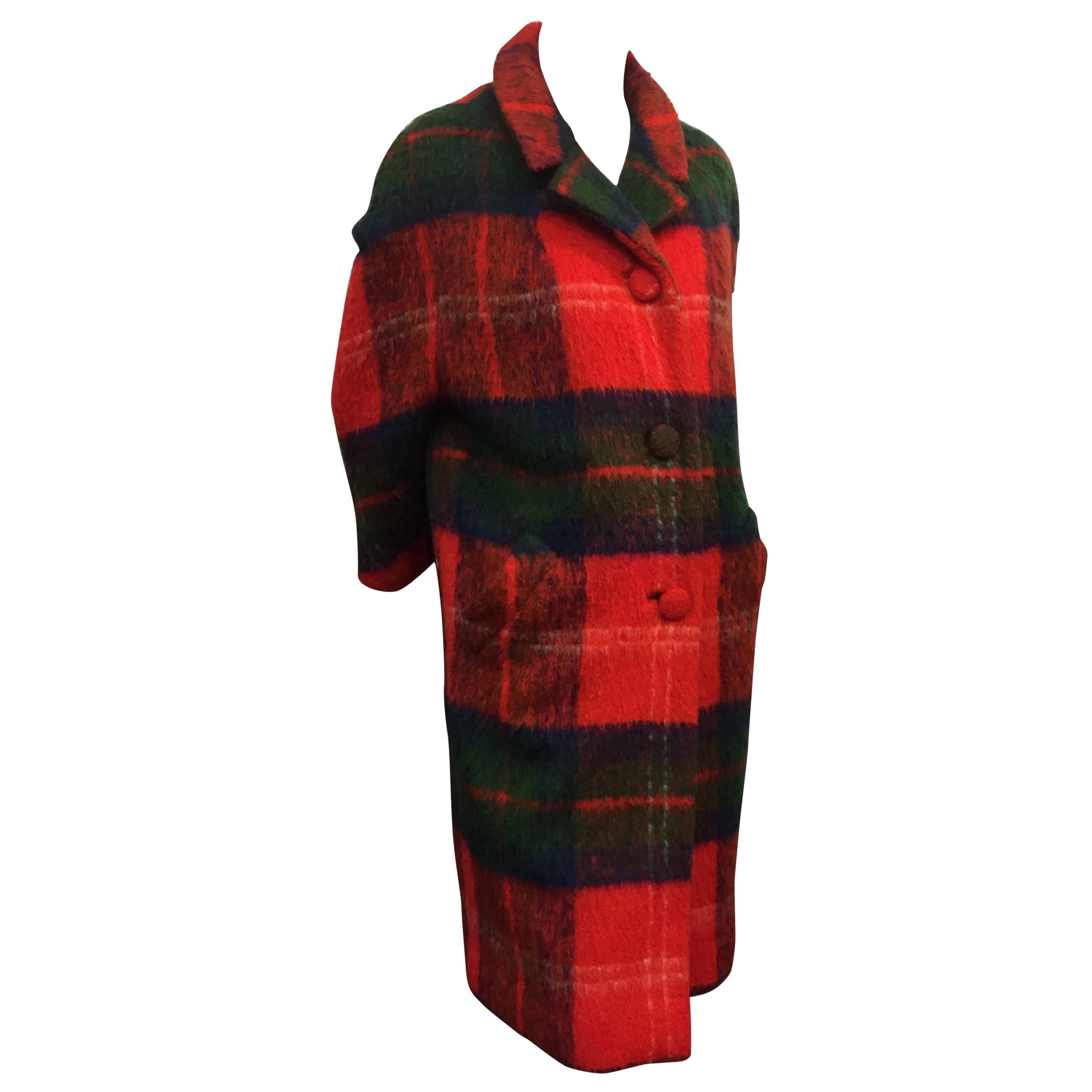 1960s Scottish Tartan Plaid Mohair Mod Coat in Lilli Ann Style