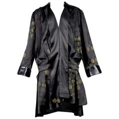 Balenciaga Black Satin Printed Robe Dress 2007