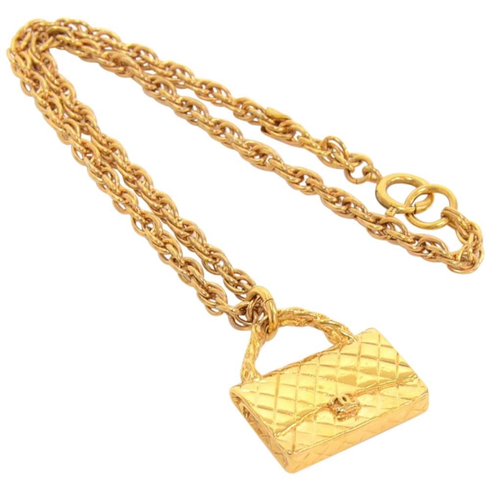 Vintage Chanel 2.55 Bag Motif Pendant Top Chain Necklace CC