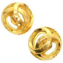 Chanel Gold Tone CC Logo Large Round Earrings