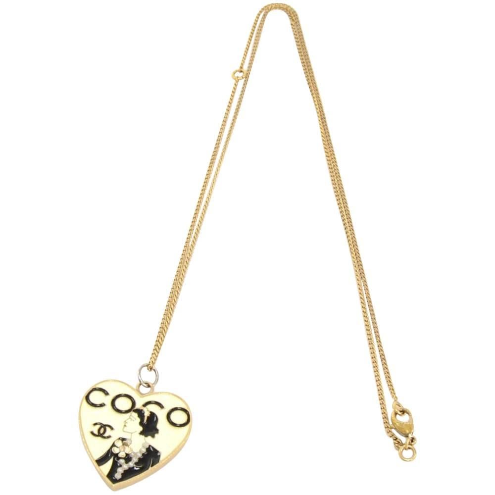 Chanel CoCo Heart Shaped Pendant Gold Tone Necklace