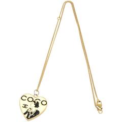 Retro Chanel CoCo Heart Shaped Pendant Gold Tone Necklace