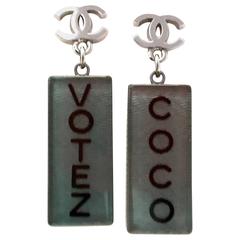 New Chanel Lucite Earrings - 'Votez Coco' - 2015
