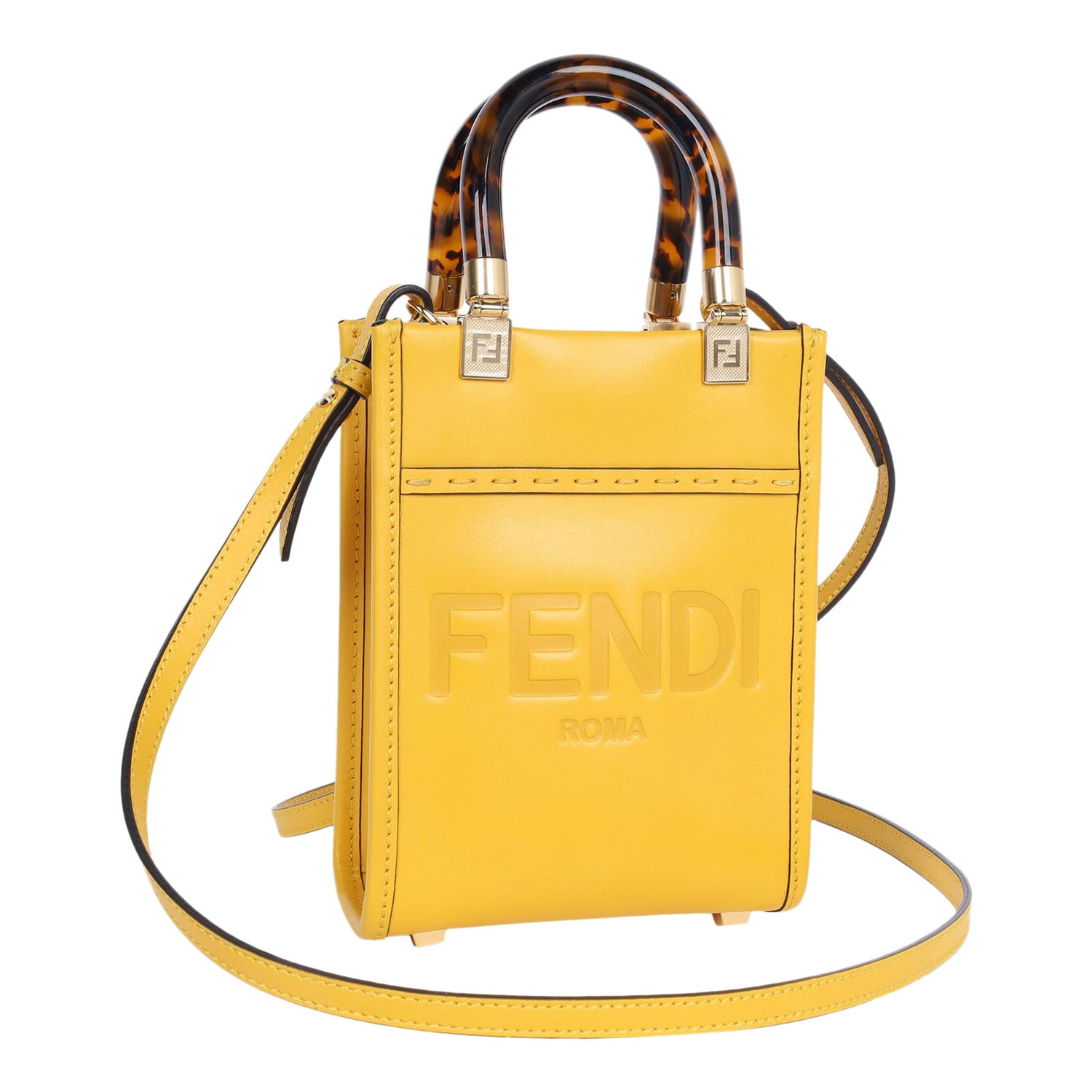 Fendi Mini Sunshine Shopper Umhängetasche aus gelbem Leder im Angebot