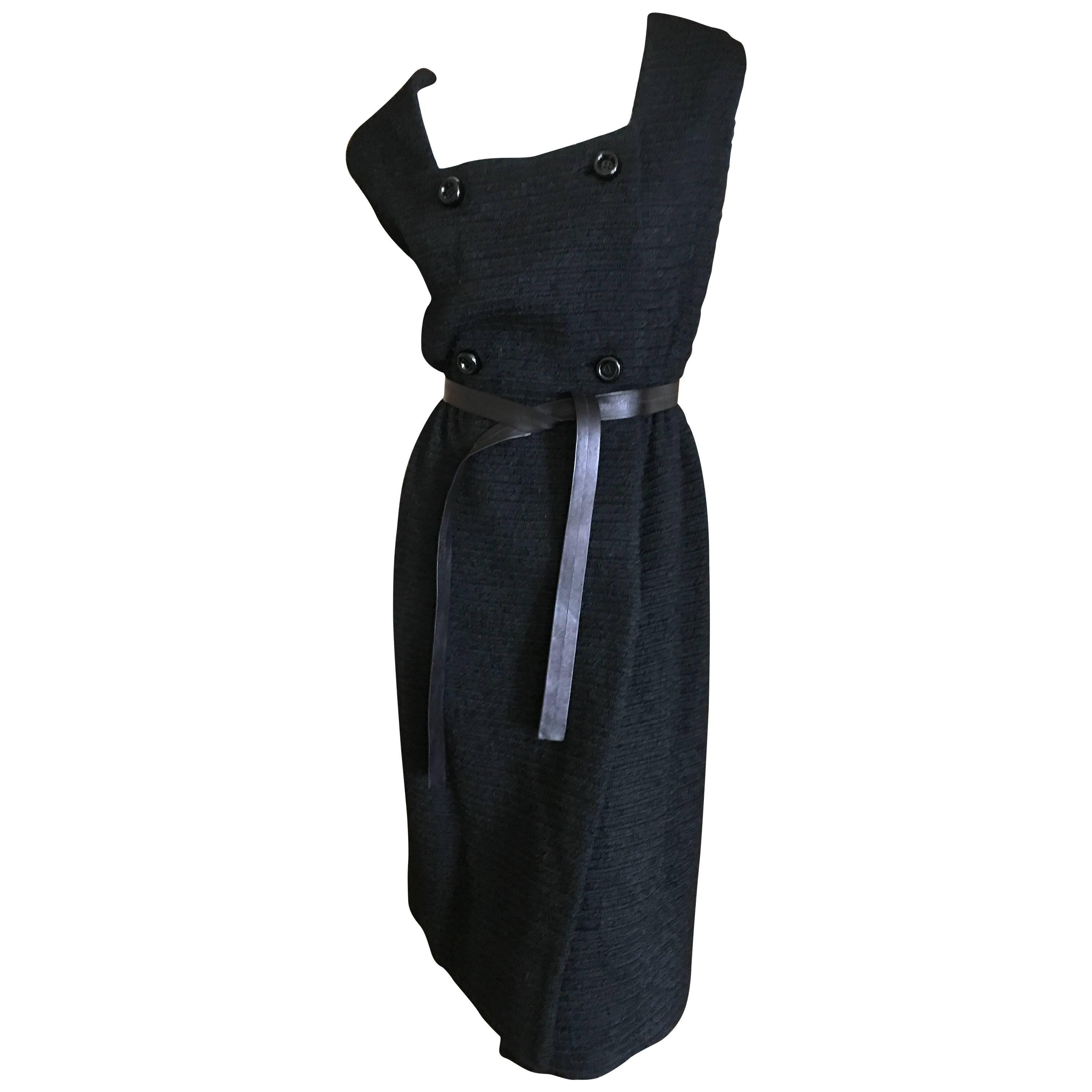 Galanos 1965 Little Black Dress with Leather Tie Belt For Sale