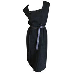 Galanos 1965 Little Black Dress with Leather Tie Belt