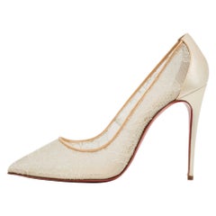 Christian Louboutin Off White Satin and Lace Follies Pumps Size 38.5