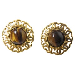 1995 Chanel Tiger Eye Earrings "CC"