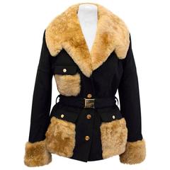 Tricouni black cashmere coat with fur details