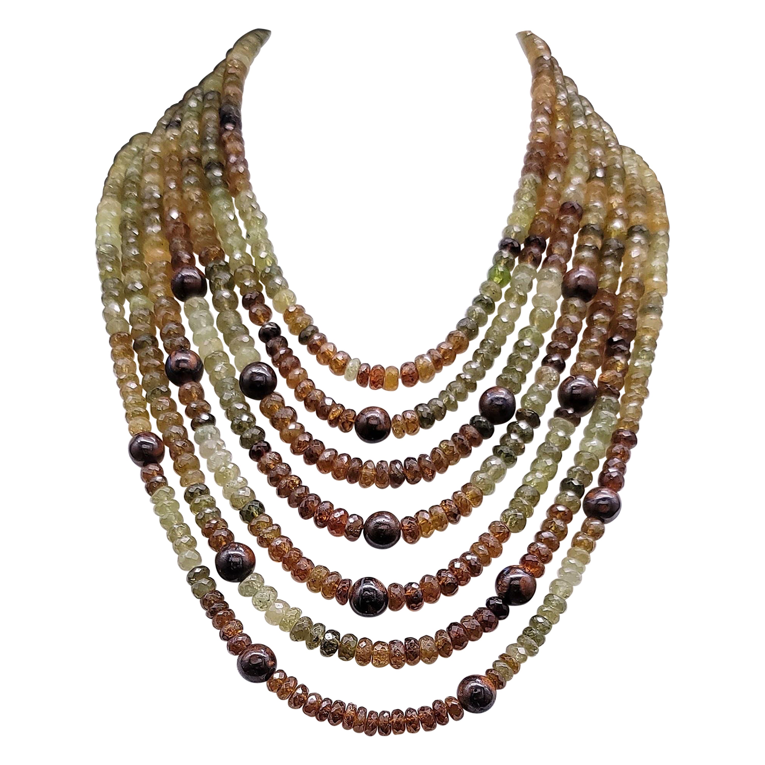 A.Jeschel Green and Brown Garnet Multi strand necklace For Sale