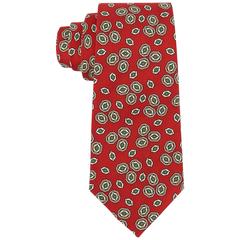 CHANEL Paris Red Green Jewel Print 100% Silk Necktie Tie