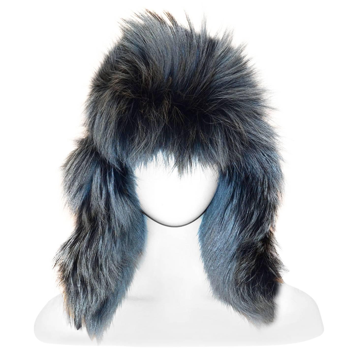 Chanel Blue Fox Fur Trapper/Aviator Hat Sz 57