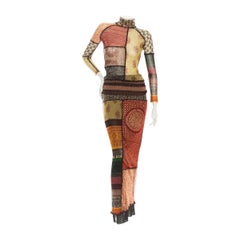 Jean Paul Gaultier 1990er Jahre Patchwork-Netz-Top und -Rock Zweiteiliges Set