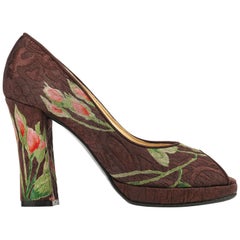 DOLCE & GABBANA Brown Floral Brocade Peep Toe Platform Pumps Heels Size 36