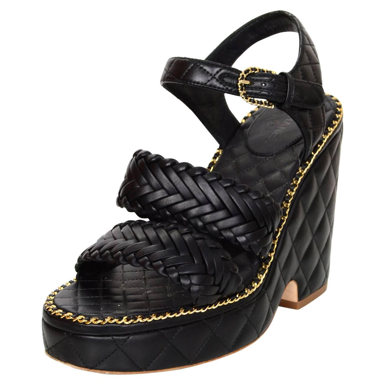 Chanel Black Quilted Platform Sandals Sz 38.5 rt. $1, 550