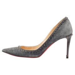 Christian Louboutin Grey Suede Anjalina Spike Pointed Toe Pumps Size 38.5