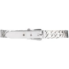 GUCCI Sterling Silver Chain Link Black Leather Mixed Material Belt Size 7 11