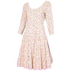 Circa 1980 Betsey Johnson Floral Print Tiered Cotton Day Dress 