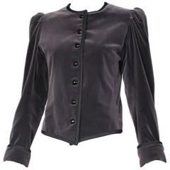 1970's Yves Saint Laurent YSL Slate Grey Velvet Jacket W/Black Trim 5