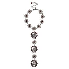 Chanel NWT Pre Fall 14 Runway Silver Tone Burgundy Studded Gripoix Necklace